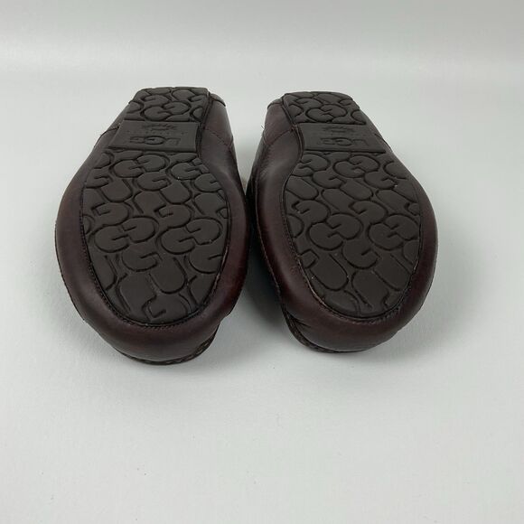 Ugg Ascot Men’s 9 Leather Shearling‎ Lined Moccasin Slippers Brown